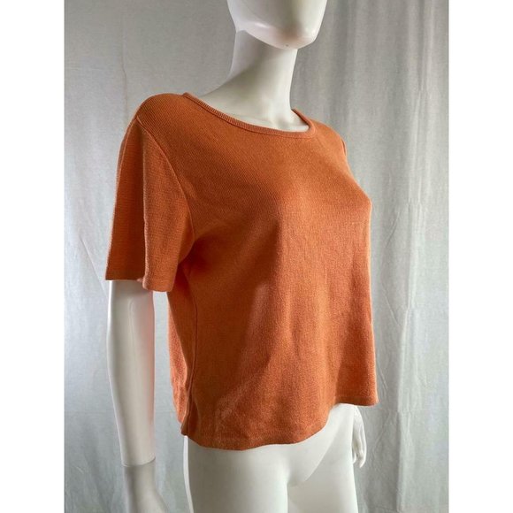 American Collection Women's T-Shirt Basic Solid Orange Short Sleeves Crew Neck - Picture 5 of 9